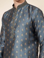 Slate Blue Jacquard Silk Readymade Kurta Pajama